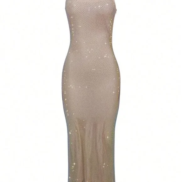 Gold Elegant Women's Sexy Straps Sequins Halter Party Dress